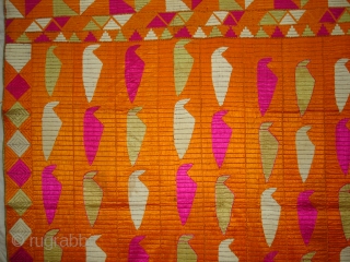 Phulkari From East(India)Punjab.India.One of the Rare Design Indian Phulkari.Known as Tota(Parrot bird)Bagh. Its size is 130cmX220cm (DSC04588 New).               