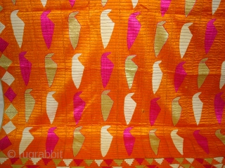 Phulkari From East(India)Punjab.India.One of the Rare Design Indian Phulkari.Known as Tota(Parrot bird)Bagh. Its size is 130cmX220cm (DSC04588 New).               