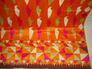 Phulkari From East(India)Punjab.India.One of the Rare Design Indian Phulkari.Known as Tota(Parrot bird)Bagh. Its size is 130cmX220cm (DSC04588 New).               