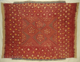 Single Bandh Tie and Dye Odhani From Shekhawati District of Rajasthan. India.Its Very rare Single Bandh Tie and Dye Odhani. Natural Colours On the Khadi Cotton.C.1900.Its size is 145CmX200cm(DSC04960 New).   