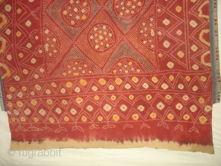 Single Bandh Tie and Dye Odhani From Shekhawati District of Rajasthan. India.Its Very rare Single Bandh Tie and Dye Odhani. Natural Colours On the Khadi Cotton.C.1900.Its size is 145CmX200cm(DSC04960 New).   