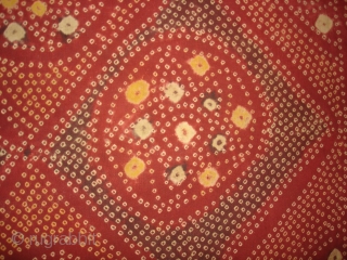 Single Bandh Tie and Dye Odhani From Shekhawati District of Rajasthan. India.Its Very rare Single Bandh Tie and Dye Odhani. Natural Colours On the Khadi Cotton.C.1900.Its size is 145CmX200cm(DSC04960 New).   