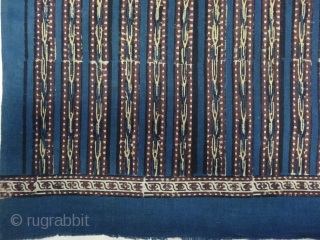 Indigo Blue,Early Daabu Block Print Yardage,(Natural Dyes on Khadi cotton) From Balotra, Rajasthan. India.C.1900. Its size is 67cmX446cm(DSC05838).               