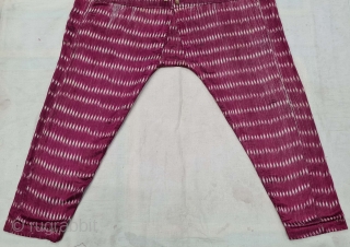 Ikat Mashru Trouser (Ejar) From Deccan, India. This Mashru weaving is done in Deccan, Probably Hyderabad South India, Its Silk And Cotton Ikat with Stripes.C.1825-1850. Its size is L-98cm,W-138cm (20210502_160828).   