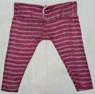 Ikat Mashru Trouser (Ejar) From Deccan, India. This Mashru weaving is done in Deccan, Probably Hyderabad South India, Its Silk And Cotton Ikat with Stripes.C.1825-1850. Its size is L-98cm,W-138cm (20210502_160828).   