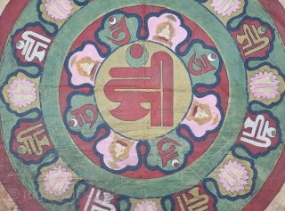 An unique Siddhachakra from Jain Cosmology, Hand Painted On the Cotton,
From Kutch Gujarat India.
Siddhachakra is a popular yantra or mandala (mystical diagram) used for worship in Jainism. It is also known as  ...