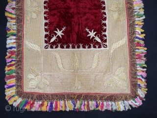 Zardozi Kalabattu Embroidery(Real Zari)Work Velvet Carpet, with real zari frills and cotton threads,This piece Known as Bhichana from the Royal Nawab Family of Uttar Pradesh. India.C.1900.Its size is 93cmX133cm(DSC05285).    