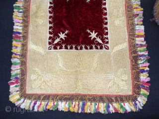 Zardozi Kalabattu Embroidery(Real Zari)Work Velvet Carpet, with real zari frills and cotton threads,This piece Known as Bhichana from the Royal Nawab Family of Uttar Pradesh. India.C.1900.Its size is 93cmX133cm(DSC05285).    