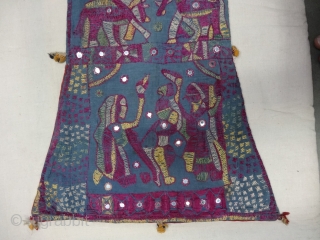 Dowry Bag (cotton) from Saurashtra Region of Gujarat, India. From the Kathi-Darbar Tribe of Gujarat India. Silk Embroidery on the cotton with mirrors and the tassels.C.1900.Its size is 36cmX60cm. Rare Kind of  ...