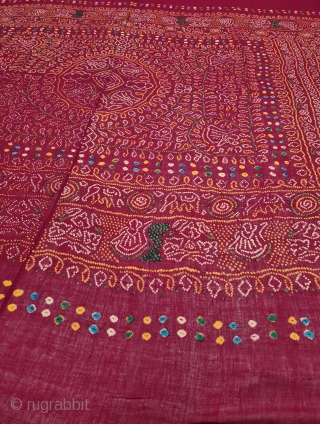 An Very Rare Ceremonial Tie and Dye Odhani (Dupatta). Tie and Dye Work on the Muslin Cotton with natural Dyes. From the Jamnagar  Region of Gujarat, India. This name stems from ‘Raas’, which  ...