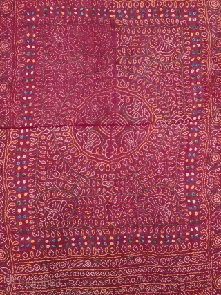 An Very Rare Ceremonial Tie and Dye Odhani (Dupatta). Tie and Dye Work on the Muslin Cotton with natural Dyes. From the Jamnagar  Region of Gujarat, India. This name stems from ‘Raas’, which  ...