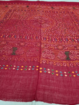 An Very Rare Ceremonial Tie and Dye Odhani (Dupatta). Tie and Dye Work on the Muslin Cotton with natural Dyes. From the Jamnagar  Region of Gujarat, India. This name stems from ‘Raas’, which  ...