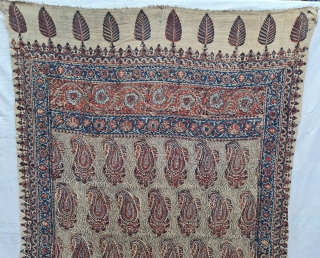 Fine Paisley Design Chintz Kalamkari with Stamp, Hand-Drawn Mordant-And Resist-Dyed Cotton, From Coromandel Coast South India. India. Made for the Persian Market,

C.1875-1900. 

Its size is 110cmX220cm(20220507_163205).       