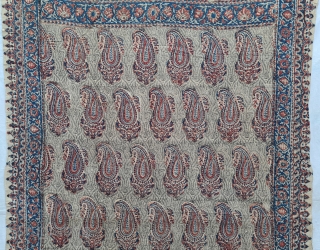 Fine Paisley Design Chintz Kalamkari with Stamp, Hand-Drawn Mordant-And Resist-Dyed Cotton, From Coromandel Coast South India. India. Made for the Persian Market,

C.1875-1900. 

Its size is 110cmX220cm(20220507_163205).       