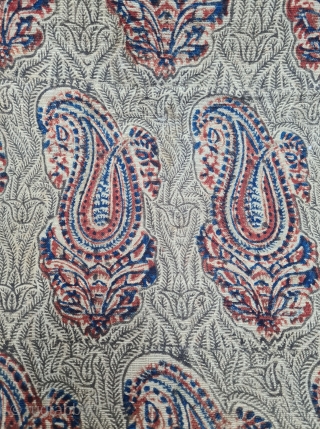 Fine Paisley Design Chintz Kalamkari with Stamp, Hand-Drawn Mordant-And Resist-Dyed Cotton, From Coromandel Coast South India. India. Made for the Persian Market,

C.1875-1900. 

Its size is 110cmX220cm(20220507_163205).       