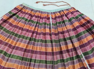 An very Rare Ikat Mashru Ghaghra Skirt , With Real silver Gota patti lace work on it.This Mashru weaving was done in the Deccan Region,Probably Hyderabad South India, Its Multi colour Lehariya Wave  ...