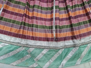 An very Rare Ikat Mashru Ghaghra Skirt , With Real silver Gota patti lace work on it.This Mashru weaving was done in the Deccan Region,Probably Hyderabad South India, Its Multi colour Lehariya Wave  ...