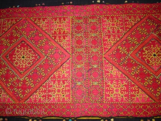 Pillow-Cover,Swat Valley(Pakistan).Cotton embroidered with floss silk.with woolen Braiding and Tassels.Its size is 38cmx83cm(DSC02906 New).                   