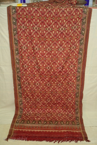 Patola Sari Silk Double ikat.Probably Patan Gujarat.India.19th Century.this Patola sari has the type of geometric,non figurative pattern particularly favoured by the ismaili Muslim merchant community of the Vohras.and its called Vohra-Gaji-Bhat.(Vohra Type  ...