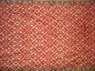Patola Sari Silk Double ikat.Probably Patan Gujarat.India.19th Century.this Patola sari has the type of geometric,non figurative pattern particularly favoured by the ismaili Muslim merchant community of the Vohras.and its called Vohra-Gaji-Bhat.(Vohra Type  ...