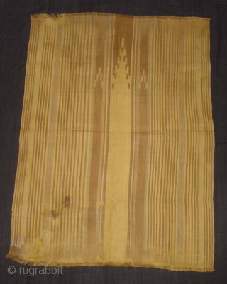 Rafia Ikat Prayer Mat,Of Sakalaya People,West cost of Madagascar,C.1900.Ikat dyed rafia with natural dyes.Its size is 77cmX104cm.Condition,there are fue repairs and some stains(DSC05490 New).         