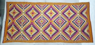 Phulkari From West(Pakistan) Punjab.India.Known As Panchrangi Bagh With Rare influence of Shisha Design with beautiful colour combination of Panchrangi Colours,C.1900.Very Rare kind of Phulkari(20190511_154603).
         