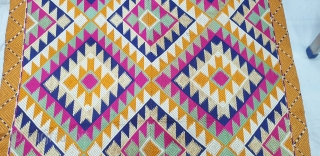 Phulkari From West(Pakistan) Punjab.India.Known As Panchrangi Bagh With Rare influence of Shisha Design with beautiful colour combination of Panchrangi Colours,C.1900.Very Rare kind of Phulkari(20190511_154603).
         