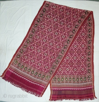 Patola Sari Silk Double ikat.Probably Patan Gujarat. India. this Patola sari has the type of geometric,non figurative pattern particularly favored by the ismaili Muslim merchant community of the Vohras.And its called Vohra-Gaji-Bhat.(Vohra  ...