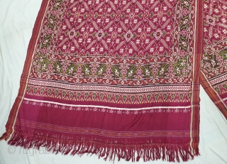 Patola Sari Silk Double ikat.Probably Patan Gujarat. India. this Patola sari has the type of geometric,non figurative pattern particularly favored by the ismaili Muslim merchant community of the Vohras.And its called Vohra-Gaji-Bhat.(Vohra  ...
