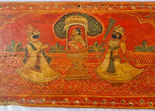 Nath Miniature Painting of Nathji (Swaroop of Shrinathji) On the Wood. Showing the Rao Mansingh and Nathyogi 
c.1800-1825, 
From Jodhpur Rajasthan India. India. 
The art of paint and lacquer was a beautiful  ...