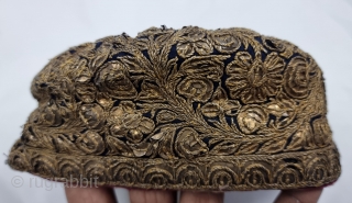 Parsi Topi (Hat) Zardozi Embroidered on Silk, With Real Silver Thread with Gold Polish, From Surat Gujarat India.
India. India.

Early19th Century (20230513_155042).            