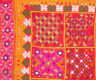 Dowry cloth,Mahar group,From Jaisalmer District of Rajasthan.India.Cotton embroidered with silk and cotton with mirrors.Its size is 75cmX86cm(DSC01450 New).               