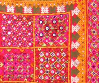 Dowry cloth,Mahar group,From Jaisalmer District of Rajasthan.India.Cotton embroidered with silk and cotton with mirrors.Its size is 75cmX86cm(DSC01450 New).               