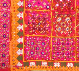 Dowry cloth,Mahar group,From Jaisalmer District of Rajasthan.India.Cotton embroidered with silk and cotton with mirrors.Its size is 75cmX86cm(DSC01450 New).               