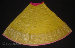 Ghaghra (Skirt) From Rajasthan, India. Made of Silver Tinsel on Yellow Malmal Cloth.This were traditionally used mainly by Rajput family of Rajasthan.Its size is L-88cm Around-270cm(DSC05147 New).      