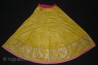 Ghaghra (Skirt) From Rajasthan, India. Made of Silver Tinsel on Yellow Malmal Cloth.This were traditionally used mainly by Rajput family of Rajasthan.Its size is L-88cm Around-270cm(DSC05147 New).      