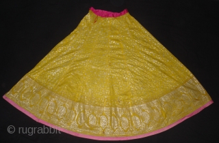 Ghaghra (Skirt) From Rajasthan, India. Made of Silver Tinsel on Yellow Malmal Cloth.This were traditionally used mainly by Rajput family of Rajasthan.Its size is L-88cm Around-270cm(DSC05147 New).      