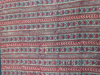 Early Daabu Block Print Yardage, Natural Dyes on cotton, From Balotra, Rajasthan. India.C.1900.Its size is 73cmX306cm.(152912).                 