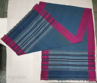 A Very Large Waziri Shawl (Indigo Blue Colour) for Man From Waziristan, Pakistan. India.C.1900.Natural Dye with check design with Hand Woven Cotton and silk ends,with silk end borders.Its size is 150cmX475cm.C.1900.Very nice  ...