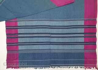 A Very Large Waziri Shawl (Indigo Blue Colour) for Man From Waziristan, Pakistan. India.C.1900.Natural Dye with check design with Hand Woven Cotton and silk ends,with silk end borders.Its size is 150cmX475cm.C.1900.Very nice  ...