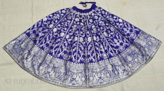 Wedding Lehenga  (Skirt) Zari (Real Silver) Brocade From Varanasi,  Uttar Pradesh. India.Known As Marwadi Lehenga. The lehenga is fashioned from silk and real gold-polished silver zari. The silk is a deep purple while  ...