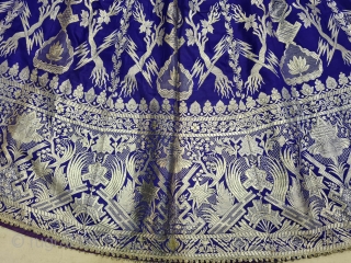 Wedding Lehenga  (Skirt) Zari (Real Silver) Brocade From Varanasi,  Uttar Pradesh. India.Known As Marwadi Lehenga. The lehenga is fashioned from silk and real gold-polished silver zari. The silk is a deep purple while  ...