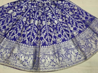 Wedding Lehenga  (Skirt) Zari (Real Silver) Brocade From Varanasi,  Uttar Pradesh. India.Known As Marwadi Lehenga. The lehenga is fashioned from silk and real gold-polished silver zari. The silk is a deep purple while  ...