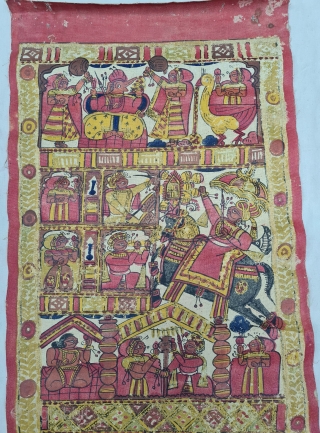 Pabuji Ki Phad Hand Drawn Scroll Painting Opaque Vegetable colors on Canvas From Rajasthan India.India. They were painted in bhilwara n shahpur districts of Rajasthsn and legends of Dev Narayan and pabuji were sung to  ...