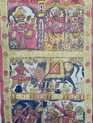 Pabuji Ki Phad Hand Drawn Scroll Painting Opaque Vegetable colors on Canvas From Rajasthan India.India. They were painted in bhilwara n shahpur districts of Rajasthsn and legends of Dev Narayan and pabuji were sung to  ...