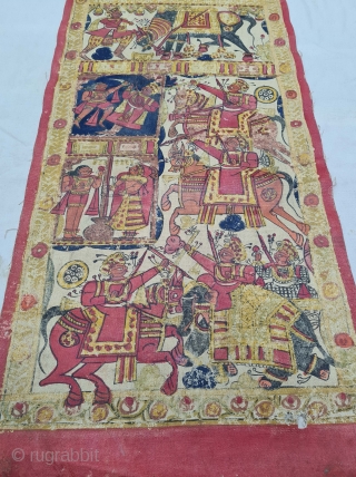 Pabuji Ki Phad Hand Drawn Scroll Painting Opaque Vegetable colors on Canvas From Rajasthan India.India. They were painted in bhilwara n shahpur districts of Rajasthsn and legends of Dev Narayan and pabuji were sung to  ...