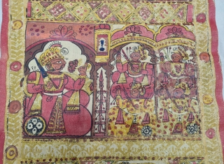 Pabuji Ki Phad Hand Drawn Scroll Painting Opaque Vegetable colors on Canvas From Rajasthan India.India. They were painted in bhilwara n shahpur districts of Rajasthsn and legends of Dev Narayan and pabuji were sung to  ...