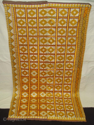 Phulkari From West(Pakistan)Punjab. India. Showing the Beautiful  Patang (Kites) Design
With Change of Colours combination. c.1850-1900.Floss silk on hand spun cotton ground cloth(DSC02247)          