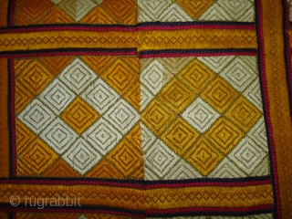 Phulkari From West(Pakistan)Punjab. India. Showing the Beautiful  Patang (Kites) Design
With Change of Colours combination. c.1850-1900.Floss silk on hand spun cotton ground cloth(DSC02247)          