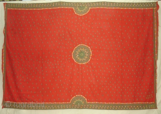 woman's Shawl Abochhini Probably Rajput Group,From Tharparkar Sindh of Pakistan.cotton with cotton Embroidery.Its size is 145cmX210cm(DSC03620 New).                